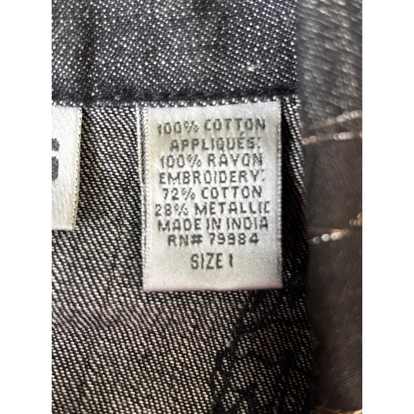 Vintage Chico's Embroidered Denim Jacket M Copper Beaded Y2K Boho Western - Picture 10 of 11